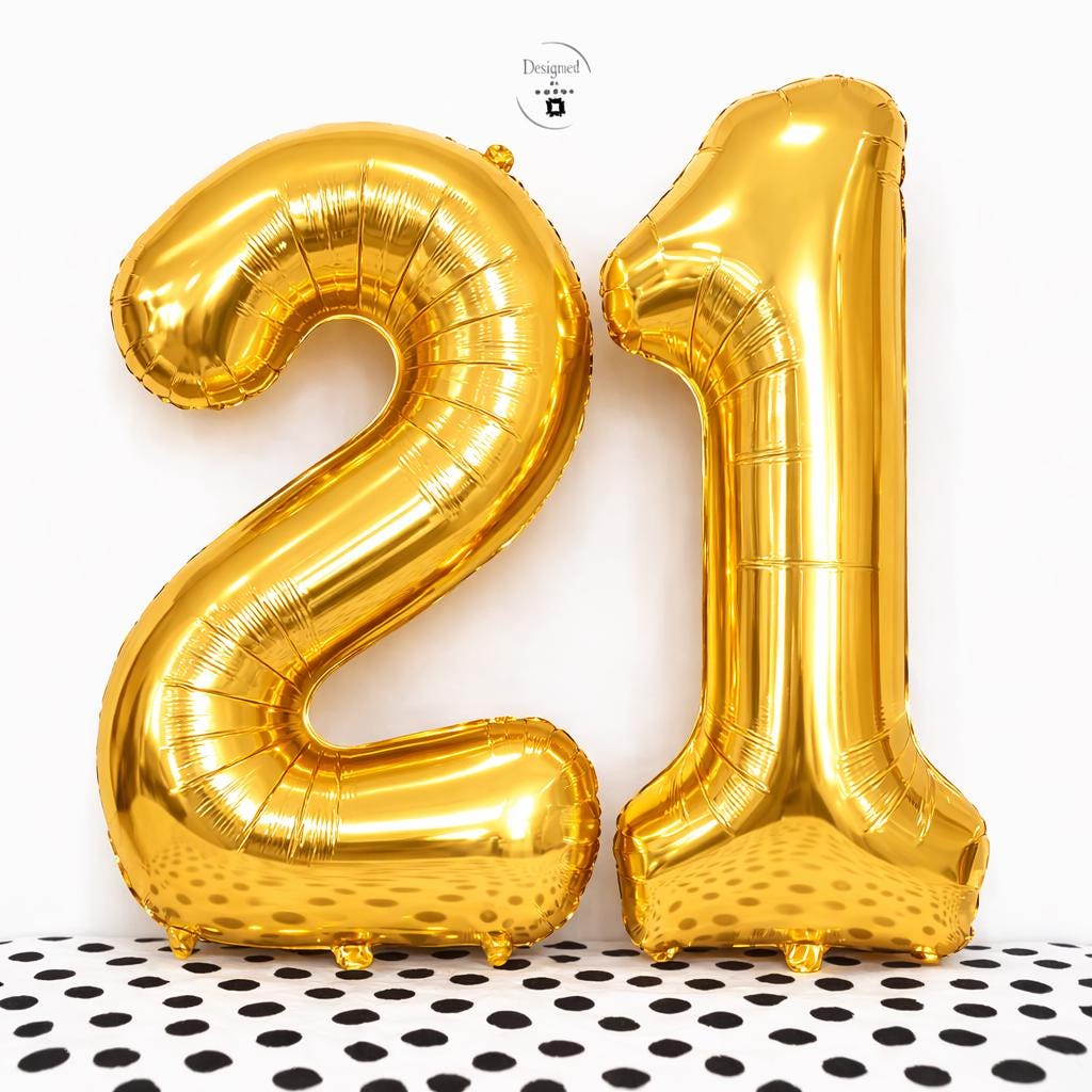 Gold  Number 21 Balloon Set | Modern Foil Numbers for 21st Birthday or Celebration Decor