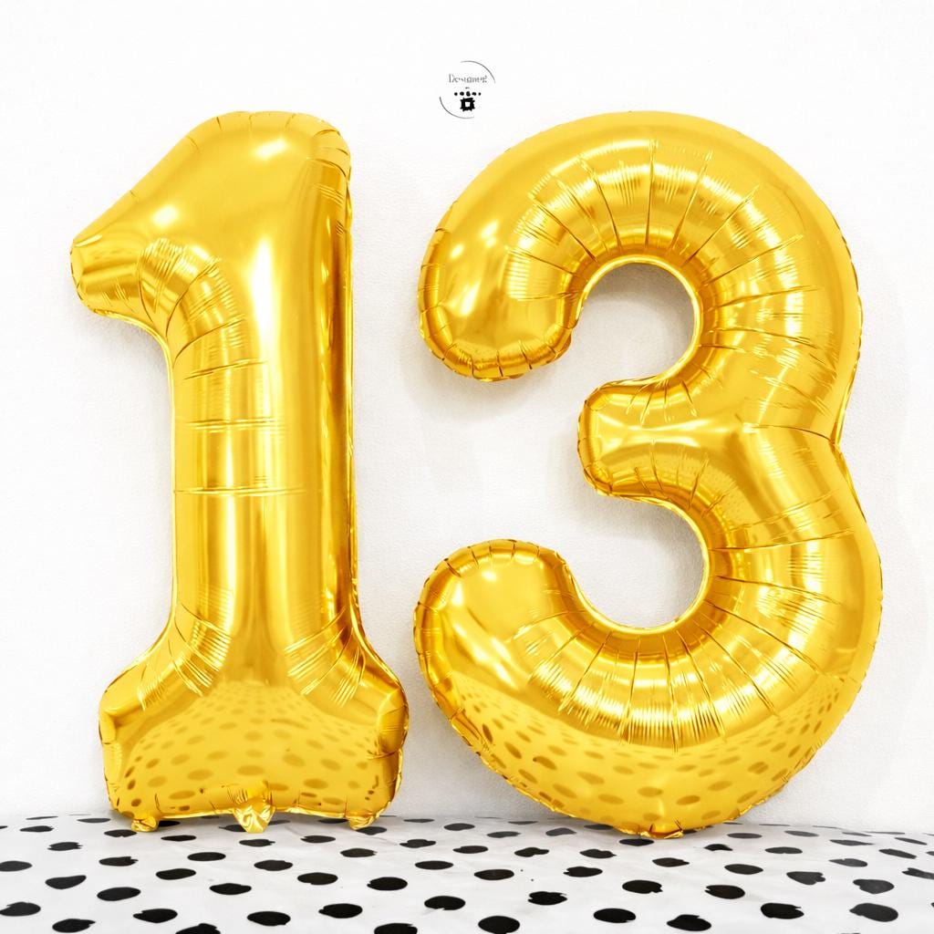 White Number 13 Foil Balloon | 34 Inch Teen Birthday Decor