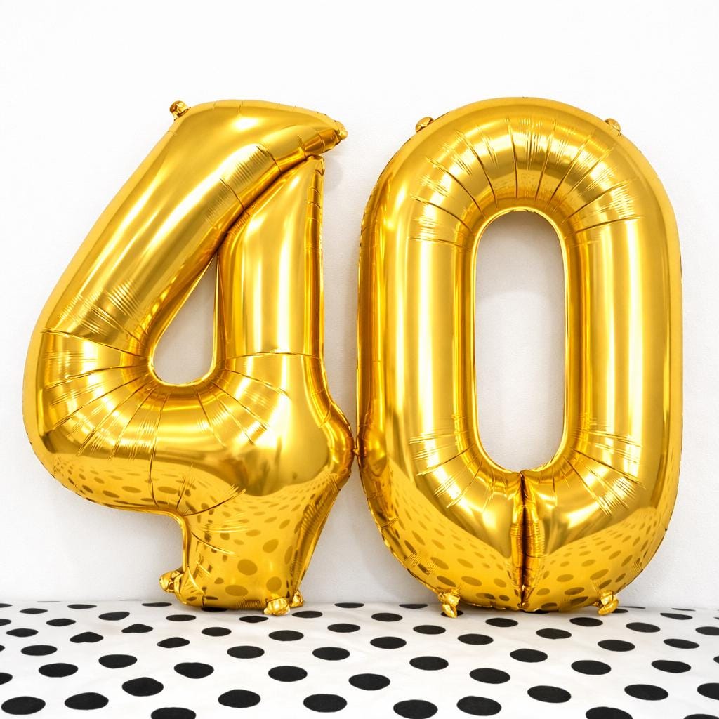 40th Birthday White  Number Balloons | 34 Inch Foil Decor Set
