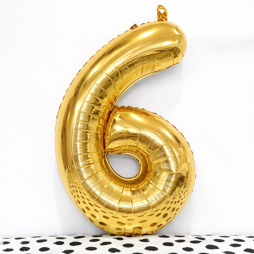 Black Number 6 Balloon | Modern Foil Balloon for Milestone Party or Anniversary Decor
