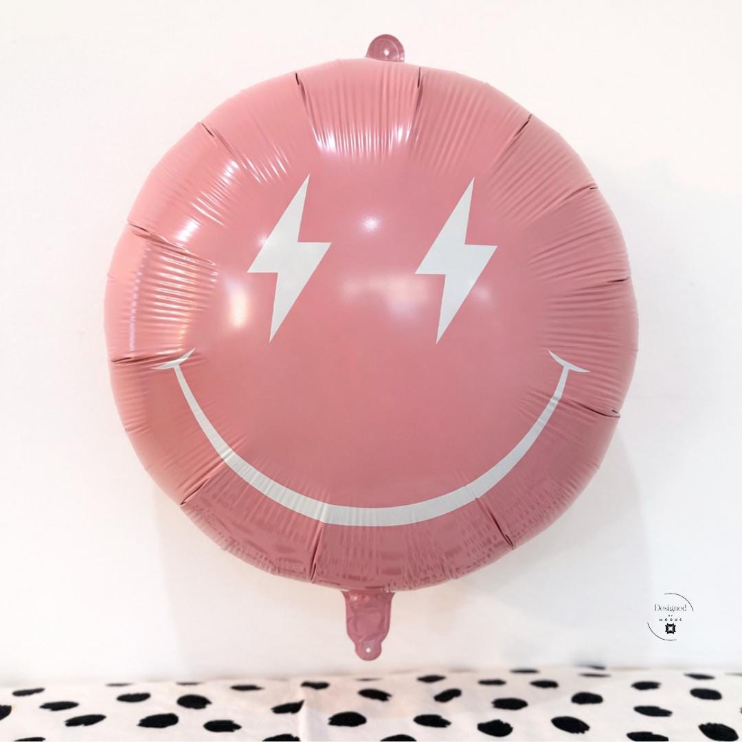 Retro Smiley Face Balloon with Lightning Eyes (23 Inch Mylar)
