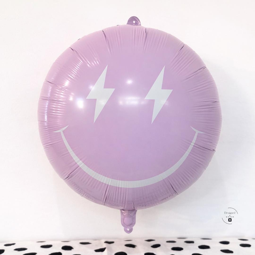 Yellow Smiley Balloon Party Decoration Birthday Emoji Style Lightning Eye Mylar Face Happy Celebration Large Foil Eighteen Inch Decor