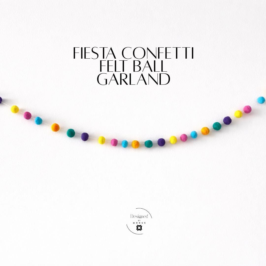 Fiesta Felt Ball Garland: Rainbow Nursery, Party, Cinco Mayo Decor Banner
