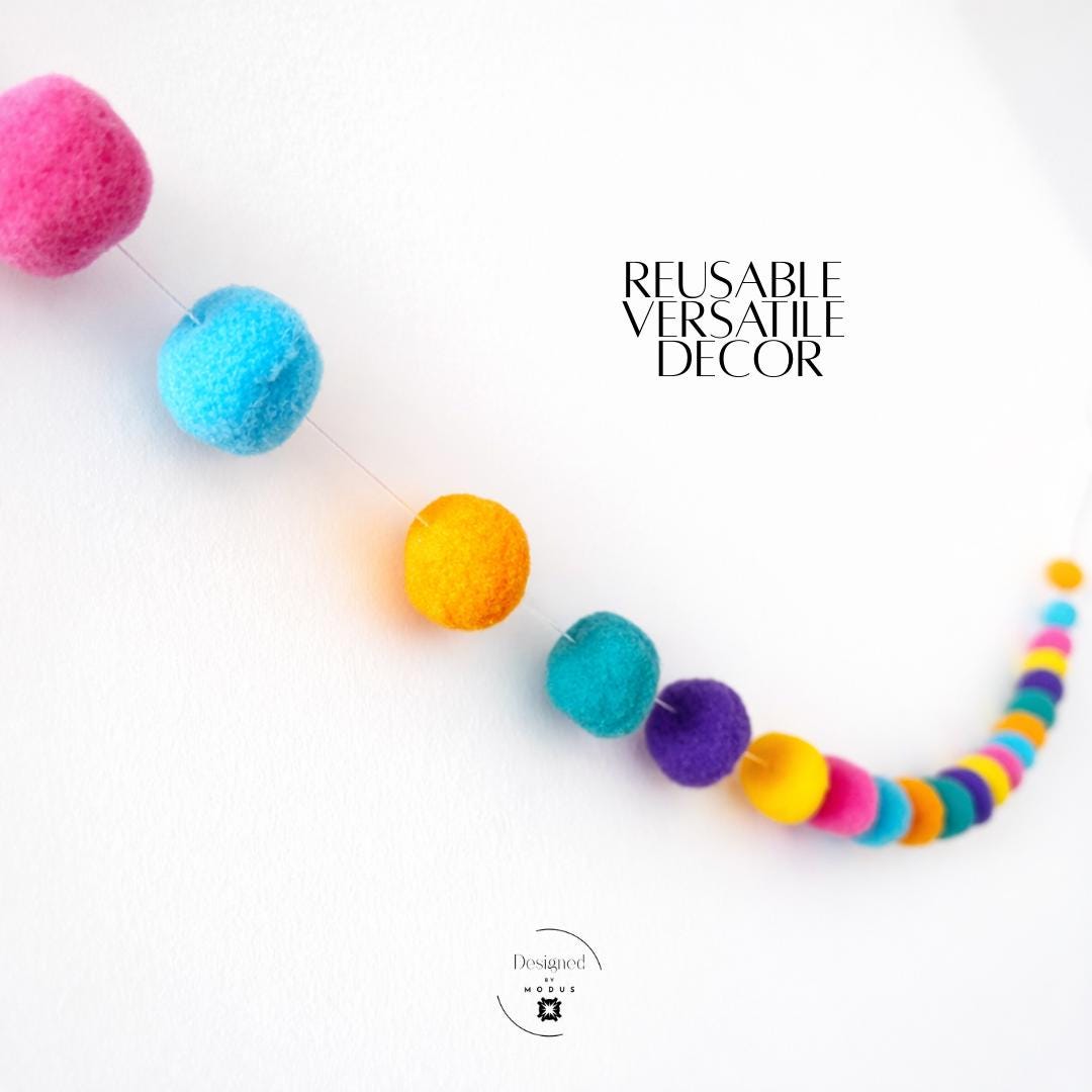 Fiesta Felt Ball Garland: Rainbow Nursery, Party, Cinco Mayo Decor Banner