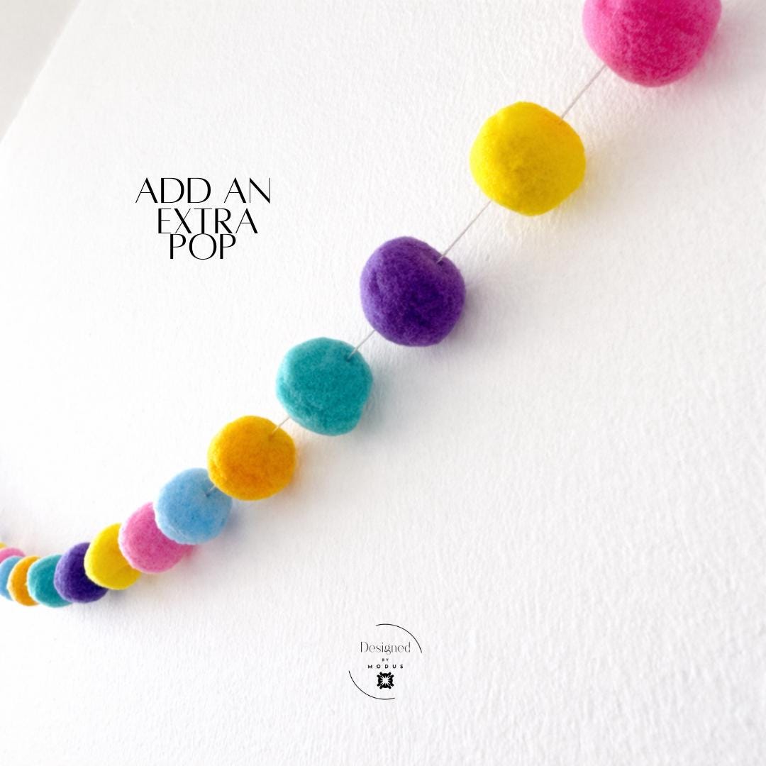 Fiesta Felt Ball Garland: Rainbow Nursery, Party, Cinco Mayo Decor Banner
