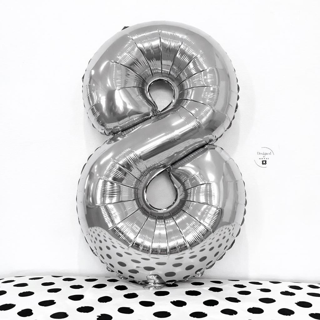 White Number 8 Balloon | Foil Balloon for Modern Birthday, Graduation, or Anniversary Decor