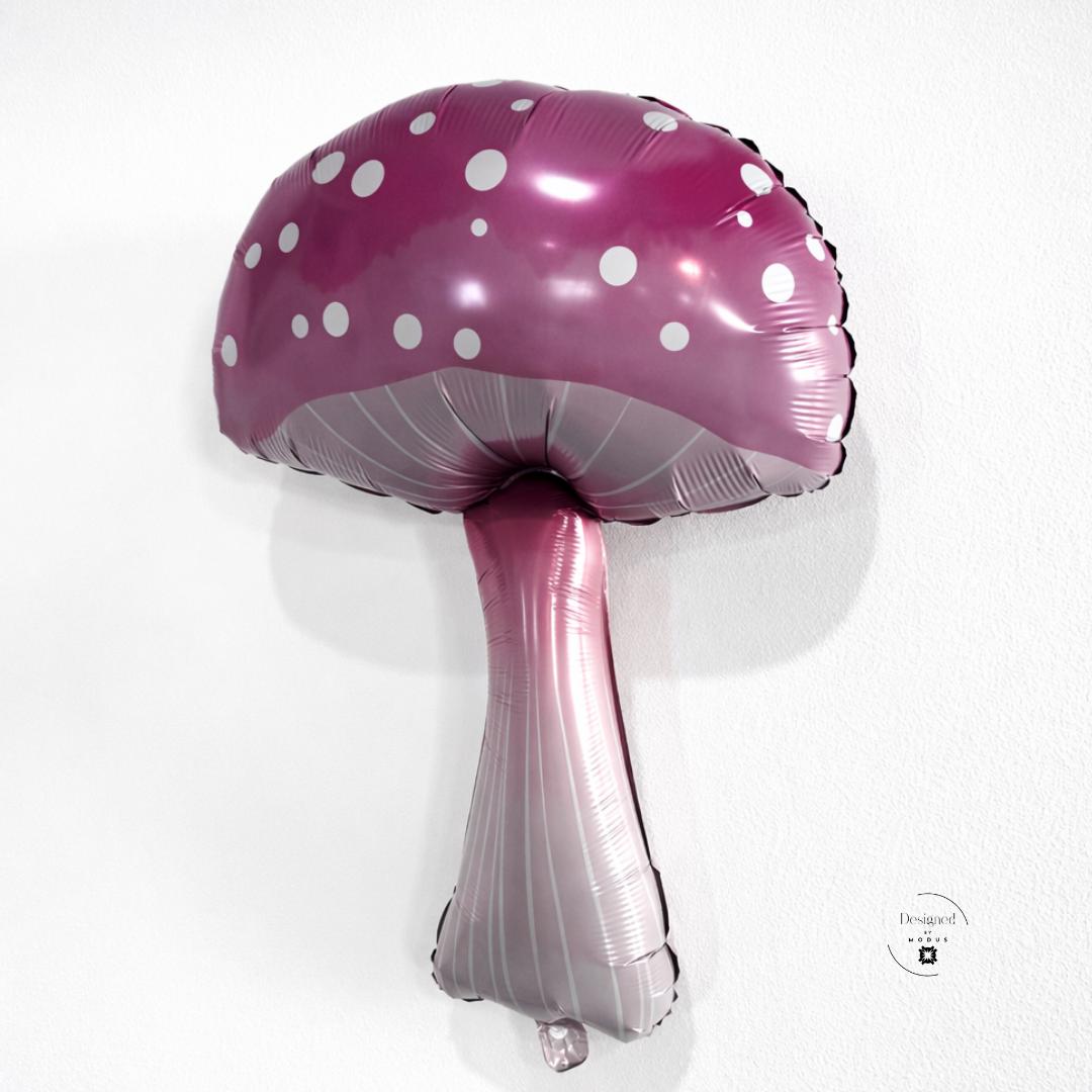 Pink Mushroom Balloon Fairy Party Decoration Reusable Birthday Decor Giant Foil Balloon Ombre Purple Design White Polka Dots Thirty Five Inches Tall Woodland Theme Event Supply Self Sealing Material Air Helium Filled Option Quality
