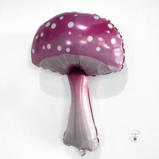 Pink Mushroom Balloon Fairy Party Decoration Reusable Birthday Decor Giant Foil Balloon Ombre Purple Design White Polka Dots Thirty Five Inches Tall Woodland Theme Event Supply Self Sealing Material Air Helium Filled Option Quality