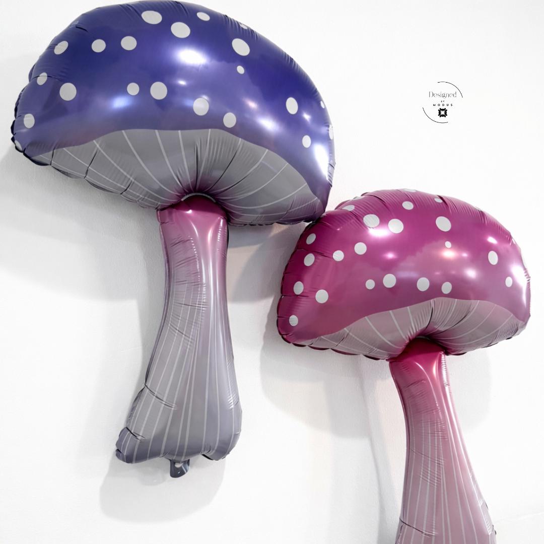 Whimsical Room Decoration Pink Mushroom Balloon Giant Fantasy Design Cottagecore Aesthetic Party Supply Fairy Themed Decor Large Foil Construction Ombre Purple Coloring White Polka Dot Pattern Woodland Birthday Celebration Accessory