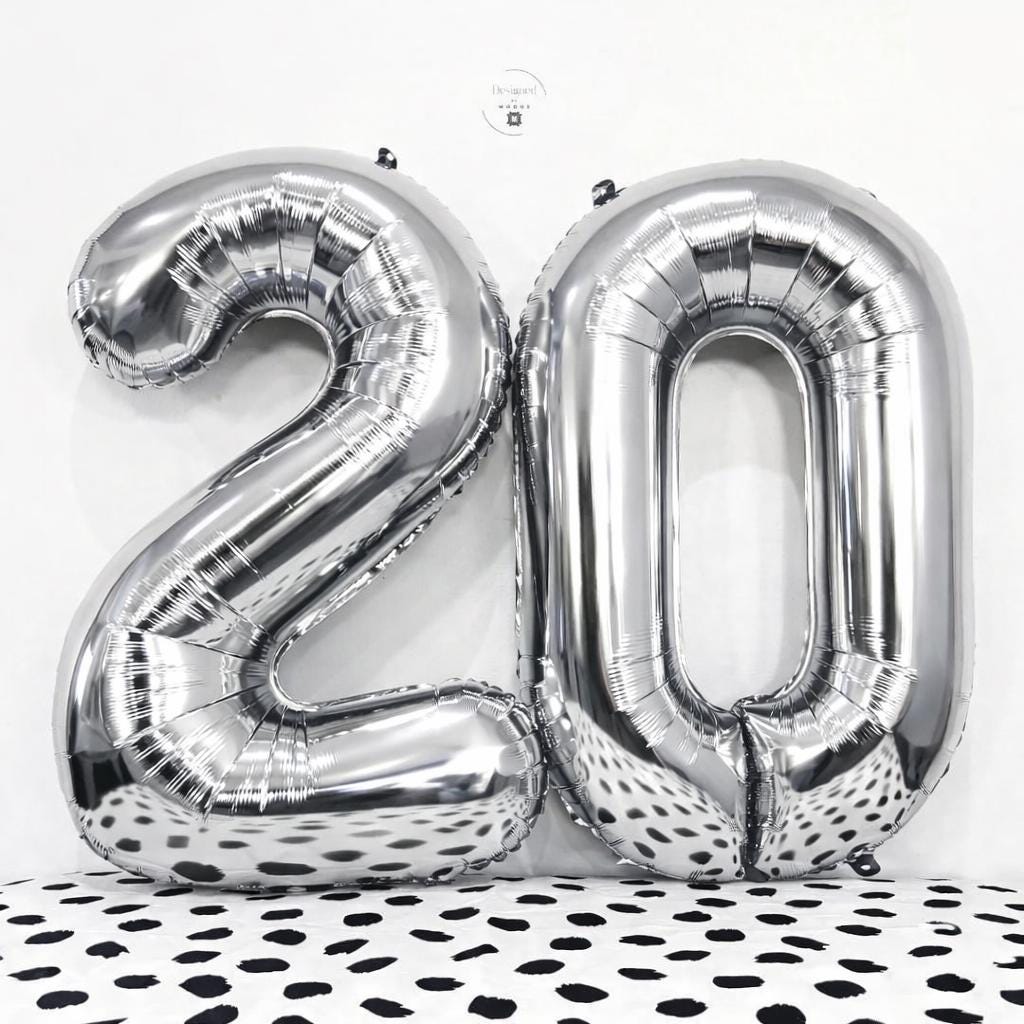 Silver Number 20 Foil Balloons | 20th Birthday Anniversary
