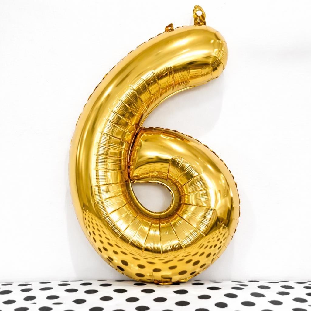 Black Number 6 Balloon | Modern Foil Balloon for Milestone Party or Anniversary Decor