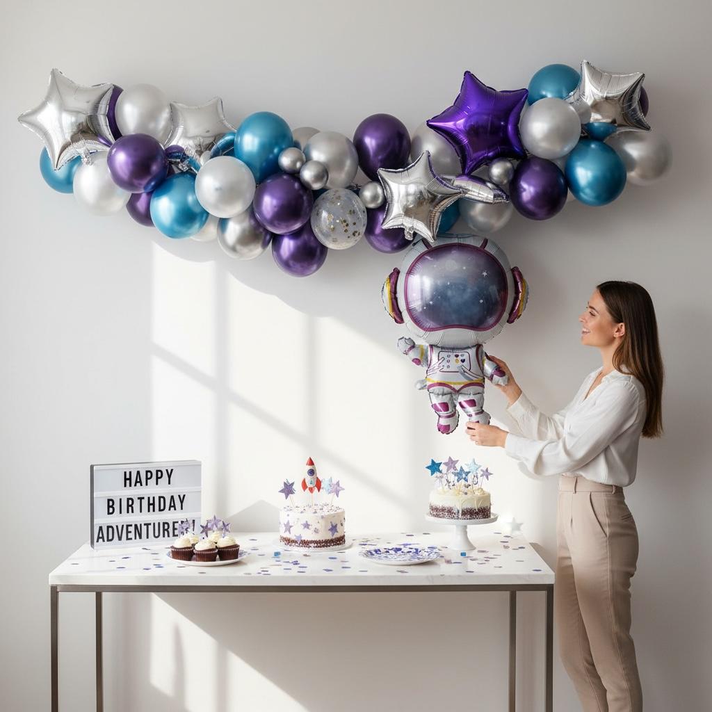 Giant Astronaut Foil Balloon: Silver Space Party Decoration, Birthday Cosmic Theme Decor