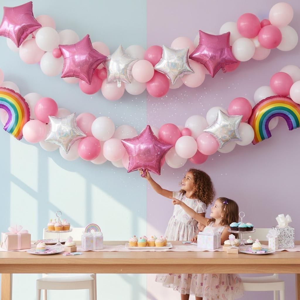 Birthday Celebration Balloon Pink Holographic Star Shape Eighteen Inch Size Party Supply Essential Photo Backdrop Prop Baby Shower Decoration Ceiling Hanging Element Metallic Foil Material Reflective Surface Design Event Centerpiece