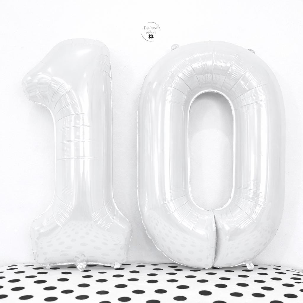 White Number 10 Foil Balloons | 34 Inch Milestone Birthday Set