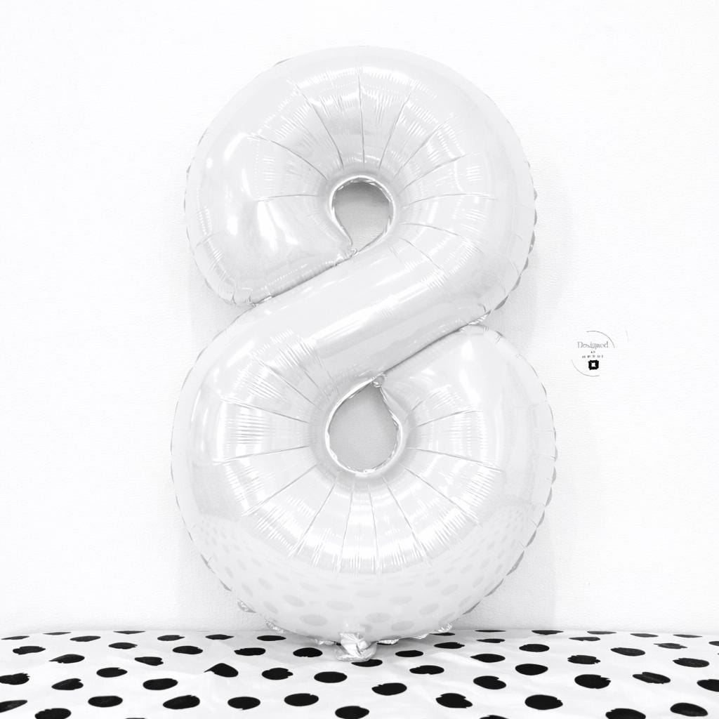 White Number 8 Balloon | Foil Balloon for Modern Birthday, Graduation, or Anniversary Decor