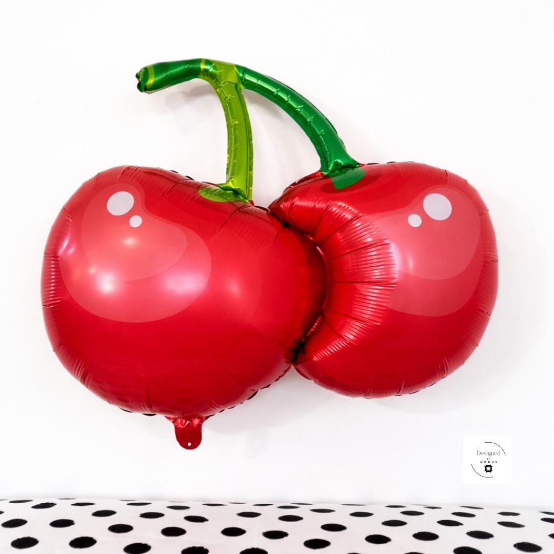 Cherry Mylar Balloon Party Decoration Fruit Themed Birthday Celebration Giant Red Inflatable Air Fill Self Sealing Valve Summer Photo Prop