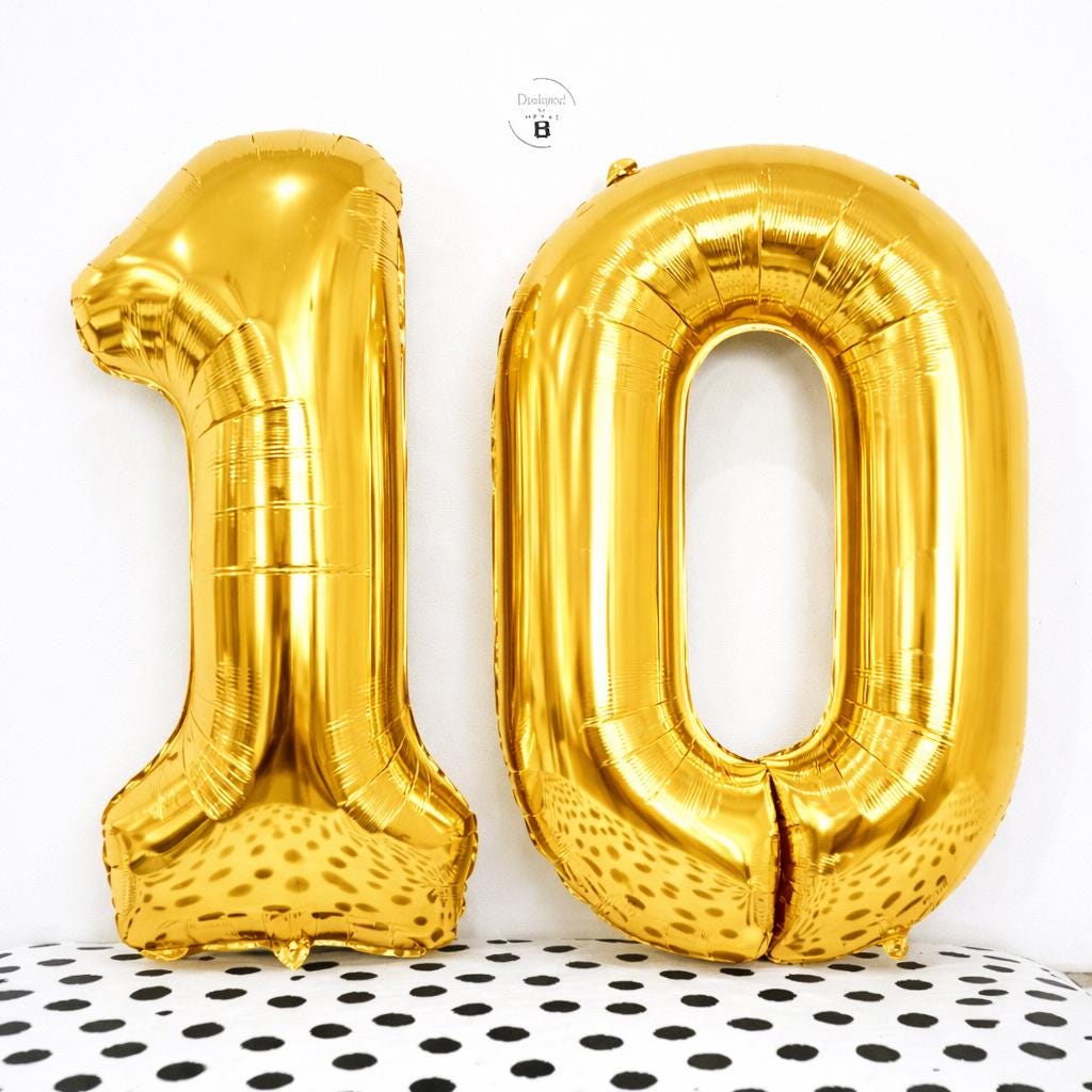 White Number 10 Foil Balloons | 34 Inch Milestone Birthday Set