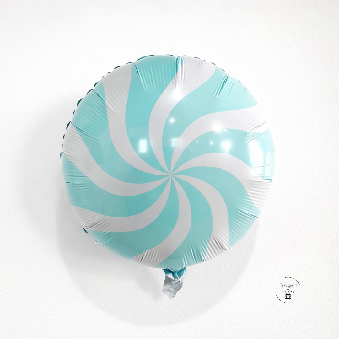 Mint Swirl Balloon Party Supplies Birthday Celebration Metallic Mylar Eighteen Inch Round Double Sided Print Self Sealing Pastel Blue White Spiral Pattern Modern Design Shiny Finish Event Decoration Photo Backdrop Party Accent Celebration