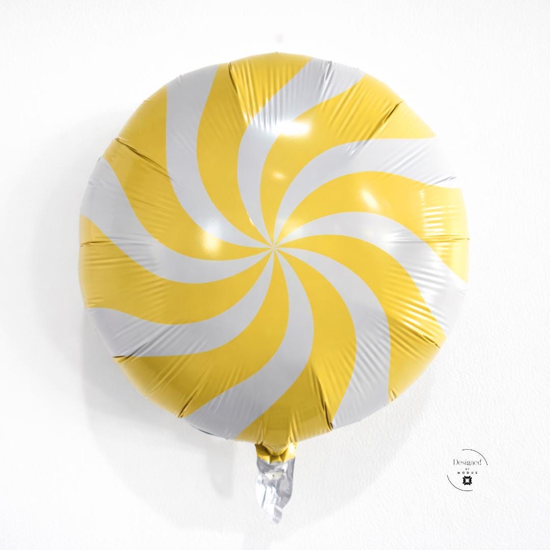 Candy Swirl Balloon Party Decoration Purple Foil Mylar White Design Theme Birthday Celebration Round Eighteen Inch Event Decor Sweet Shop