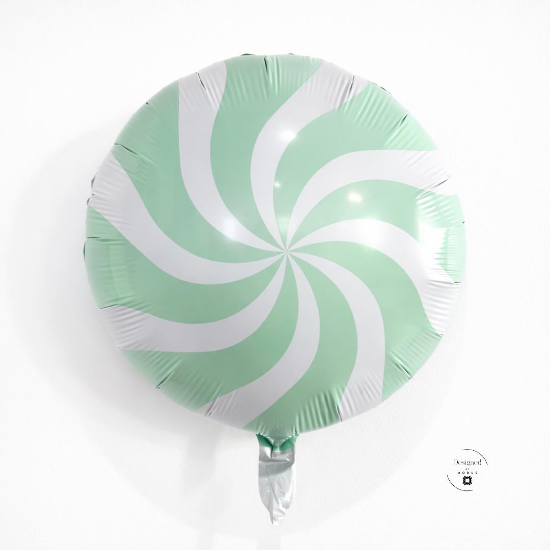 Mint Swirl Balloon Candy Pattern Peppermint Design Lollipop Style Foil Party Decoration Air Fill Only Mint Green Birthday Backdrop Candy