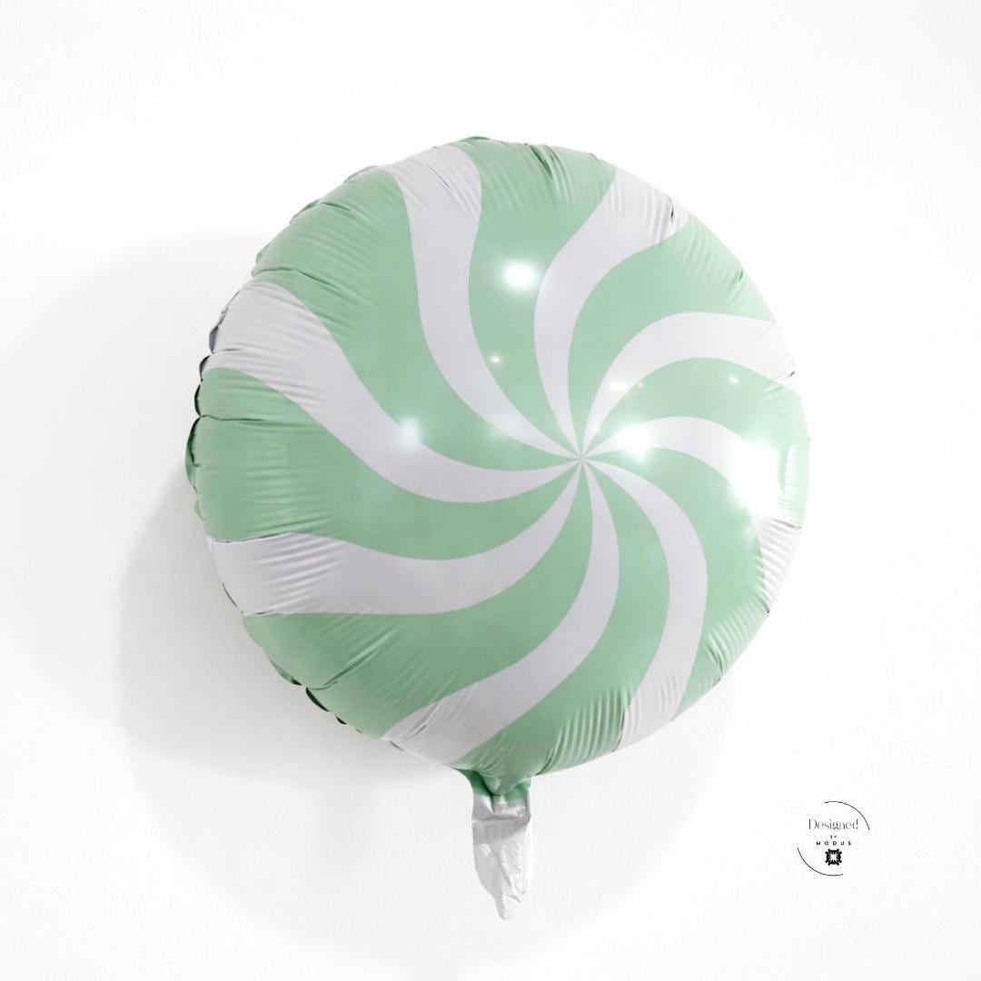 Mint Swirl Balloon Candy Pattern Peppermint Design Lollipop Style Foil Party Decoration Air Fill Only Mint Green Birthday Backdrop Candy