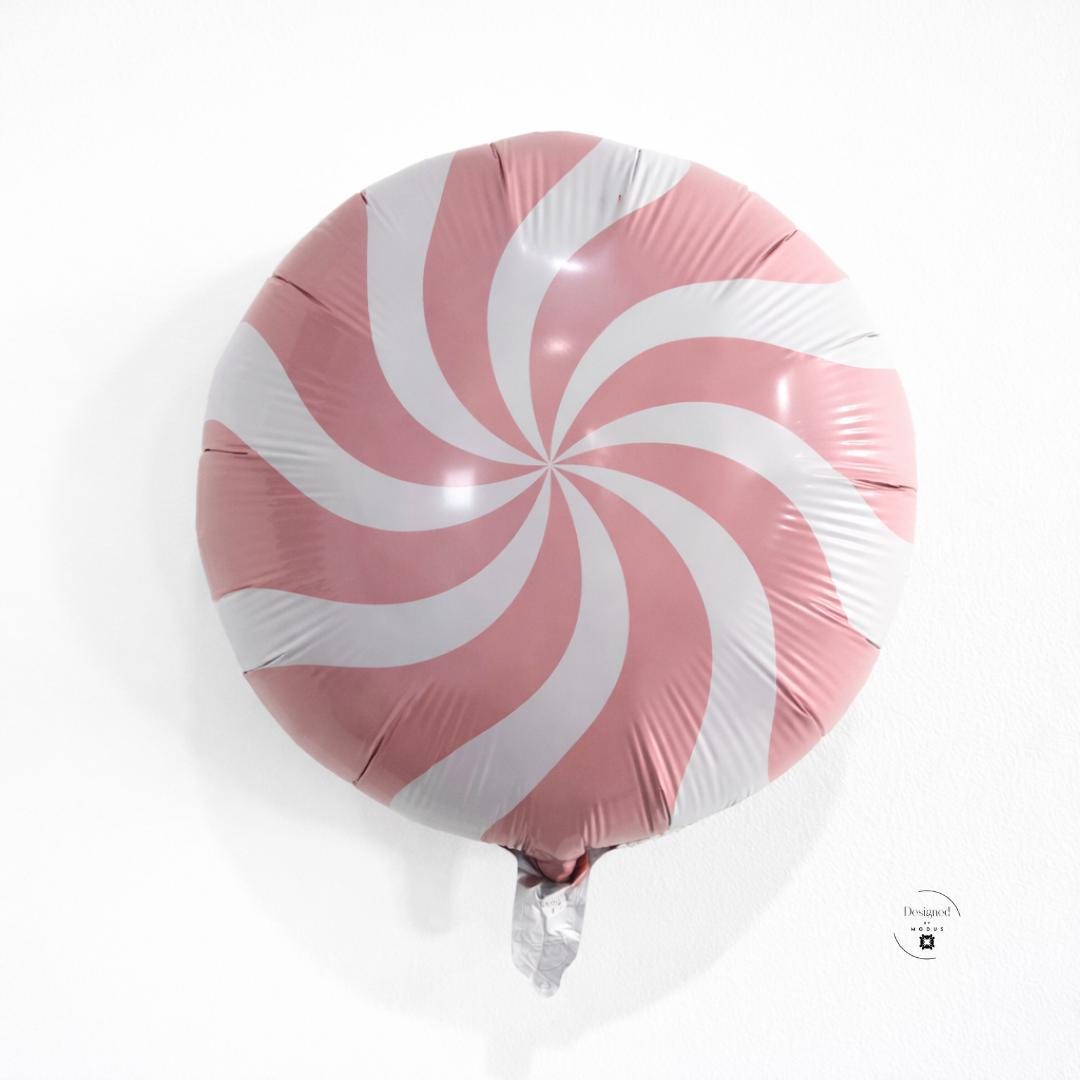 Candy Swirl Balloon Party Decoration Round Mylar Design Pink White Pattern Eighteen Inch Size Birthday Celebration Supplies Air Fill Option Durable Material Quality Ceiling Hanging Wall Display Backdrop Design Sweet Theme Event Decoration'