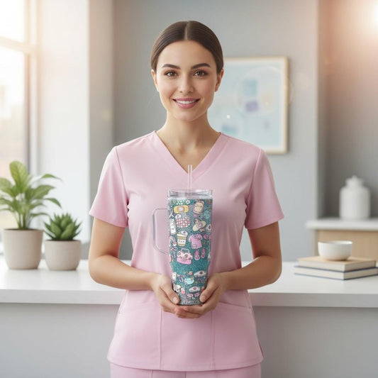 Nurse's Day Glitter Tumbler with Handle – Medical Icon 40oz Cup