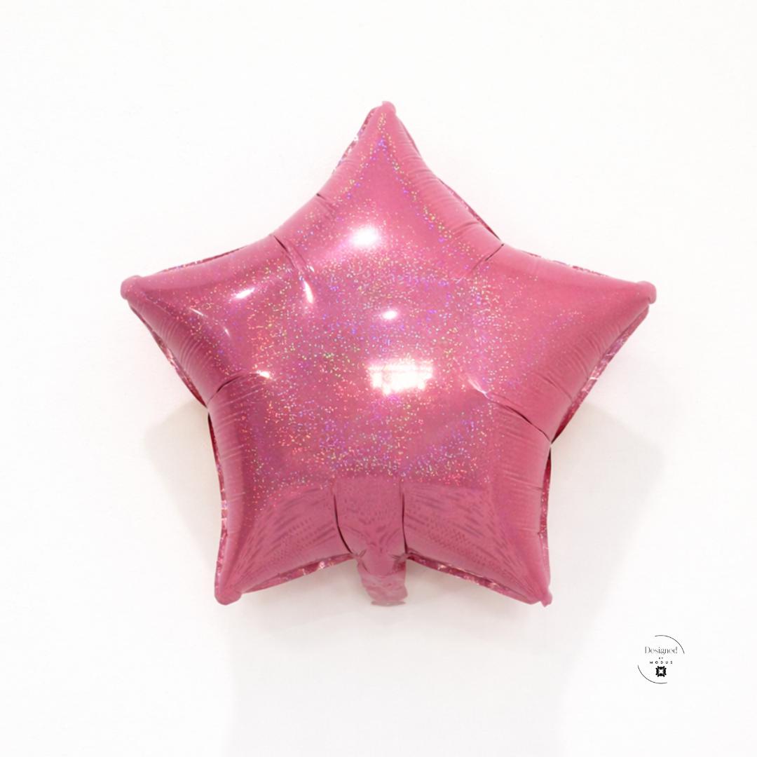 Ceiling Hanging Decoration Pink Star Balloon Holographic Finish Mylar Foil Material Eighteen Inch Size Birthday Party Supply Celebration Backdrop Element Photo Prop Accessory Baby Shower Essential Metallic Reflective Surface Self Sealing