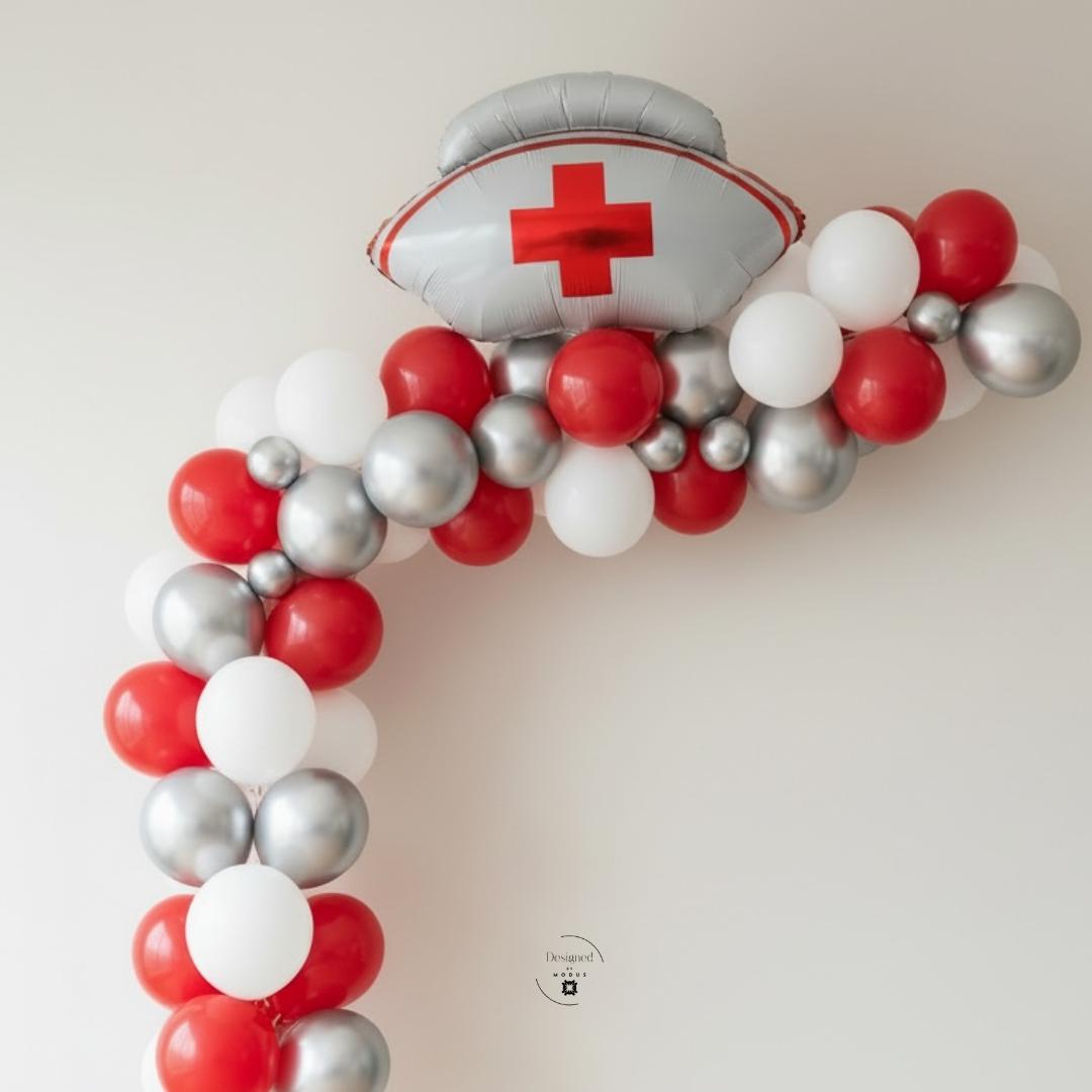 Nurse Hat Balloon Nursing Graduation Ceremony Prop Medical Party Supply White Cap Design Red Cross Symbol Thirty Inch Mylar Foil Material Lightweight Decoration Hospital Event Accessory Healthcare Celebration Gift School Achievement