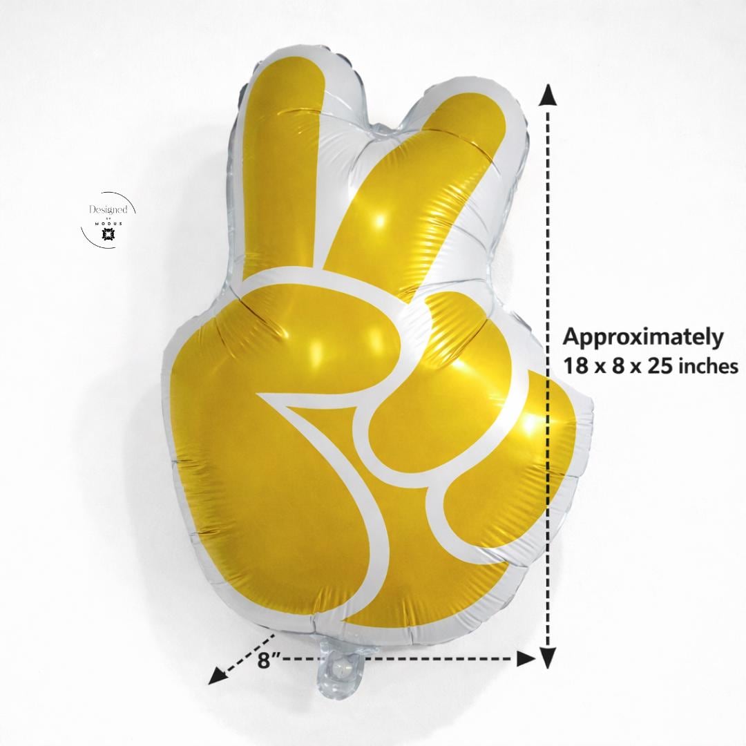 Yellow Peace Sign Balloon: Metallic Hand Gesture Party Decoration (47cm x 64cm)