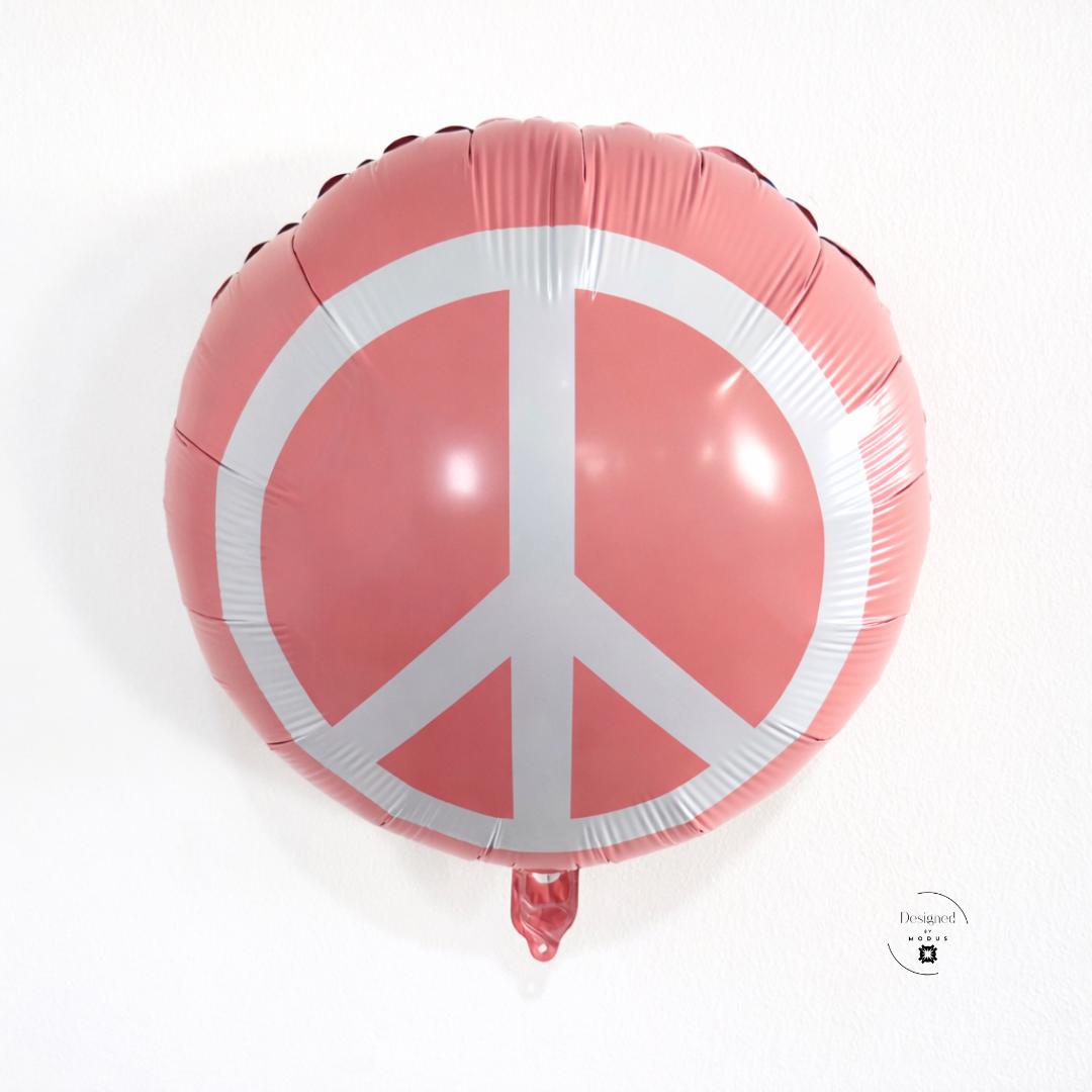 Retro Peace Sign Balloon: Coral Pink Mylar, Metallic Finish, 18-Inch Round Party Decoration