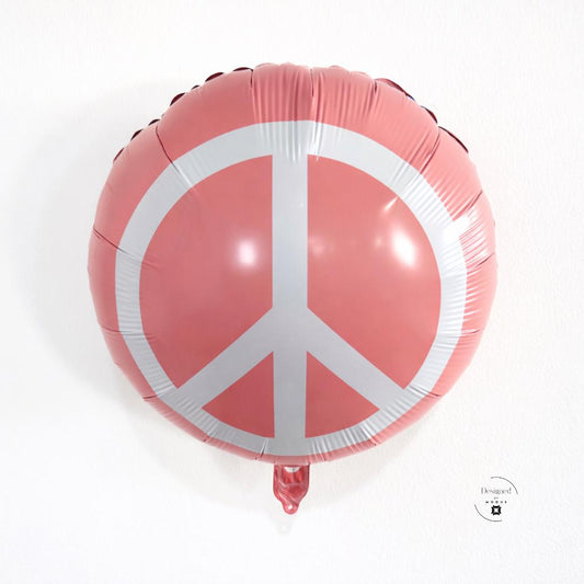 Peace Sign Balloon Party Decoration Retro Style Hippie Pink Mylar Metallic Finish Coral Round Symbol Wall Display Eighteen Inch Flat