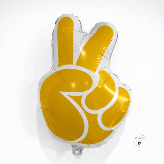 Yellow Peace Sign Balloon: Metallic Hand Gesture Party Decoration (47cm x 64cm)