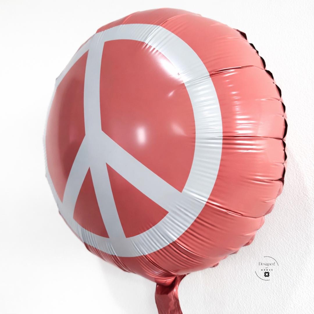 Peace Sign Balloon Party Decoration Retro Style Hippie Pink Mylar Metallic Finish Coral Round Symbol Wall Display Eighteen Inch Flat