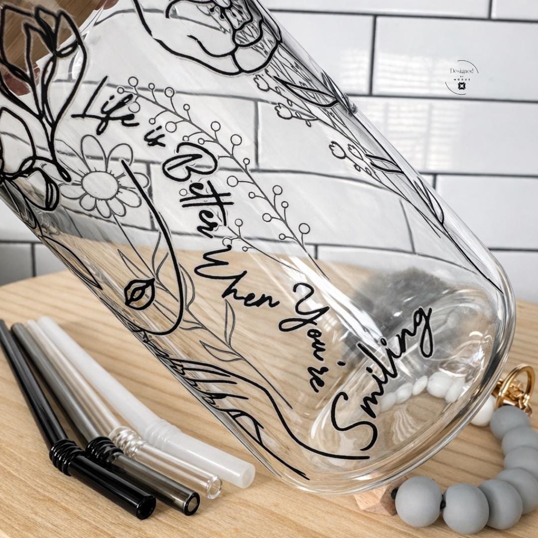 Motivational Quote Glass Tumbler Women Empowerment Gift Set Self Care Wellness Drinkware Reusable Straw Collection Bamboo Lid Drinking Essential Teacher Appreciation Present Silicone Beaded Wristlet Pom Keychain Accessories Daily Hydration