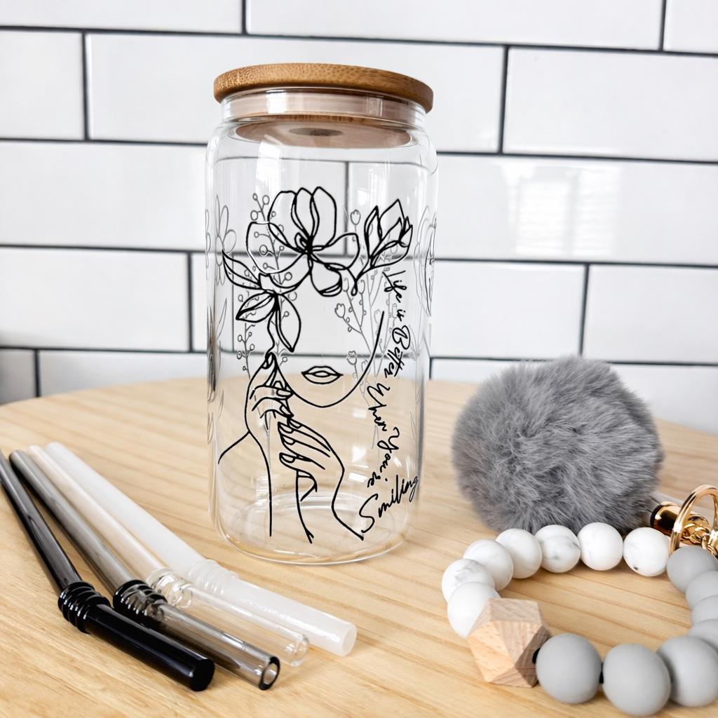 Glass Tumbler Gift Set Women Empowerment Drinkware Reusable Straw Collection Bamboo Lid Motivational Quote Design Self Care Wellness Essential Teacher Appreciation Present Complete Accessory Set Silicone Wristlet Pom Keychain Daily