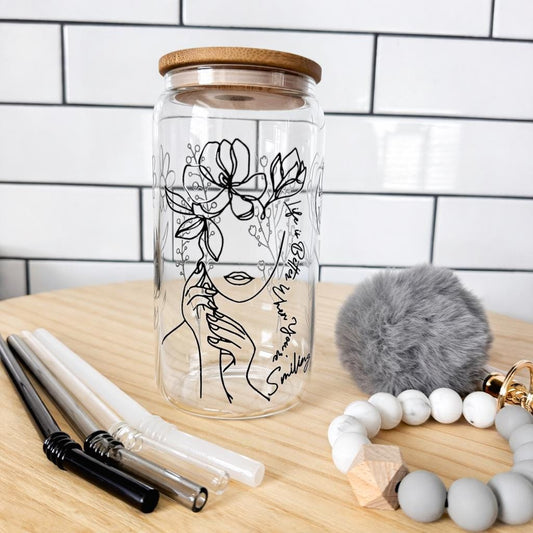 Glass Tumbler Gift Set Women Empowerment Drinkware Reusable Straw Collection Bamboo Lid Motivational Quote Design Self Care Wellness Essential Teacher Appreciation Present Complete Accessory Set Silicone Wristlet Pom Keychain Daily