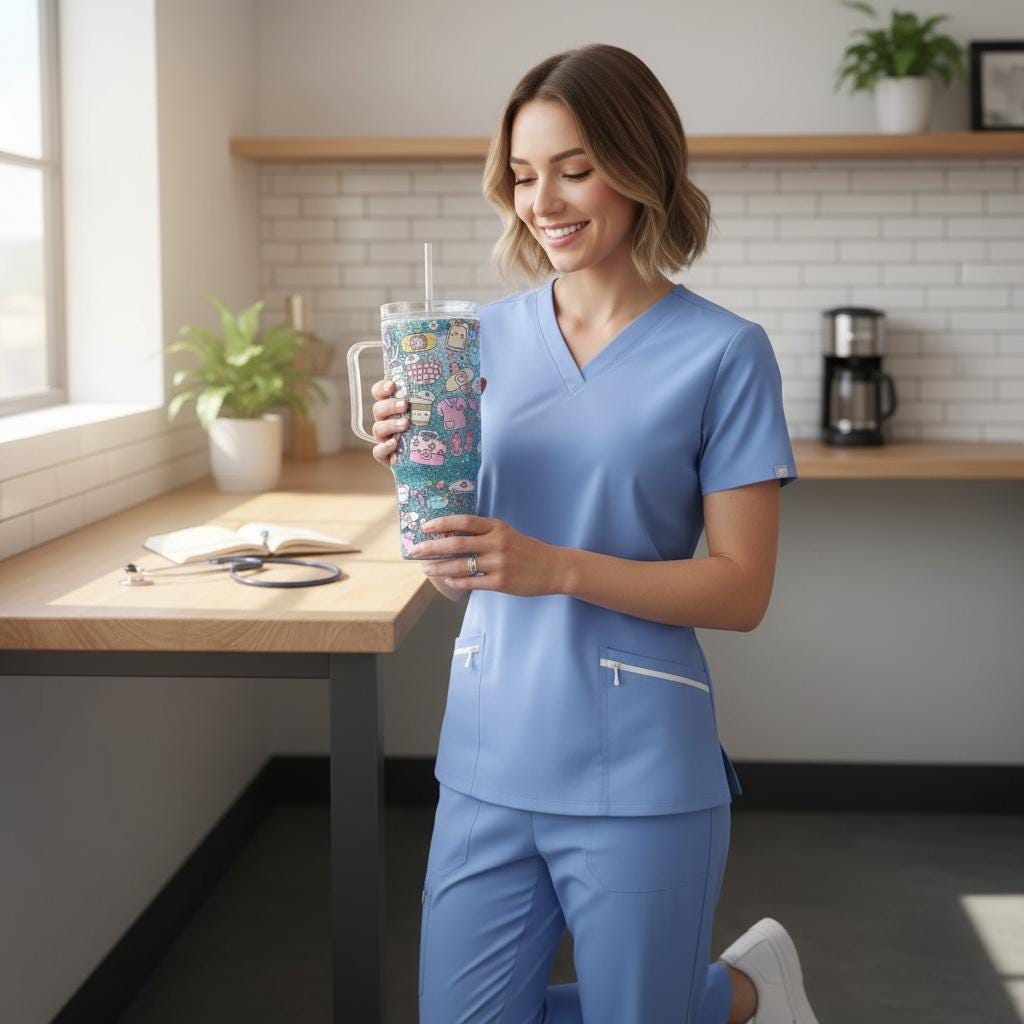 Nurse's Day Glitter Tumbler with Handle – Medical Icon 40oz Cup