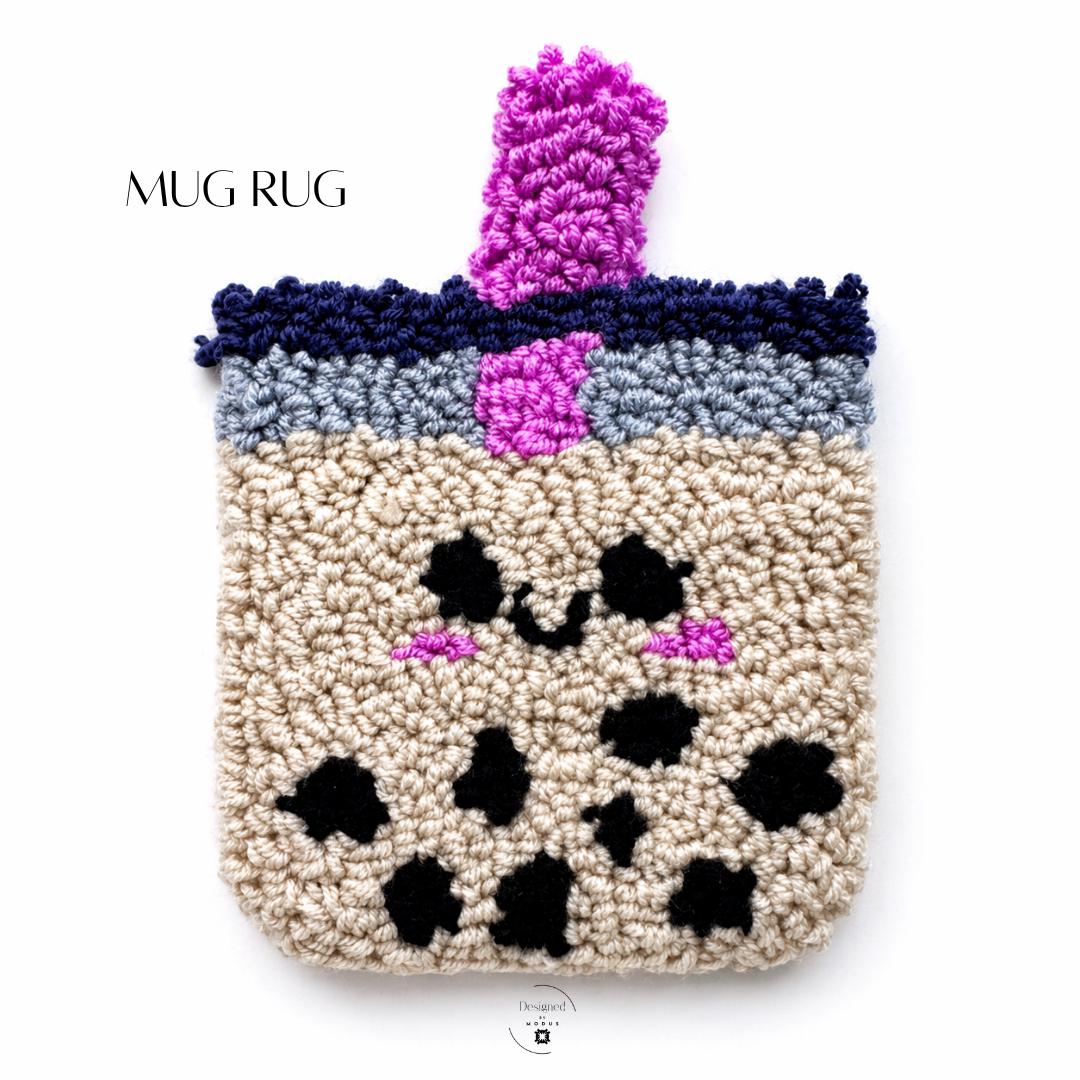 Boba Tea Coaster Kawaii Face Design Handmade Crochet Mug Rug Bubble Tea Gift Perfect Desk Accessory Cute Kitchen Cotton Table Mat 4 Inch Square Drink Protection Textured Pile Surface Asian Inspired Home Fan Present Coffee Lover Essential