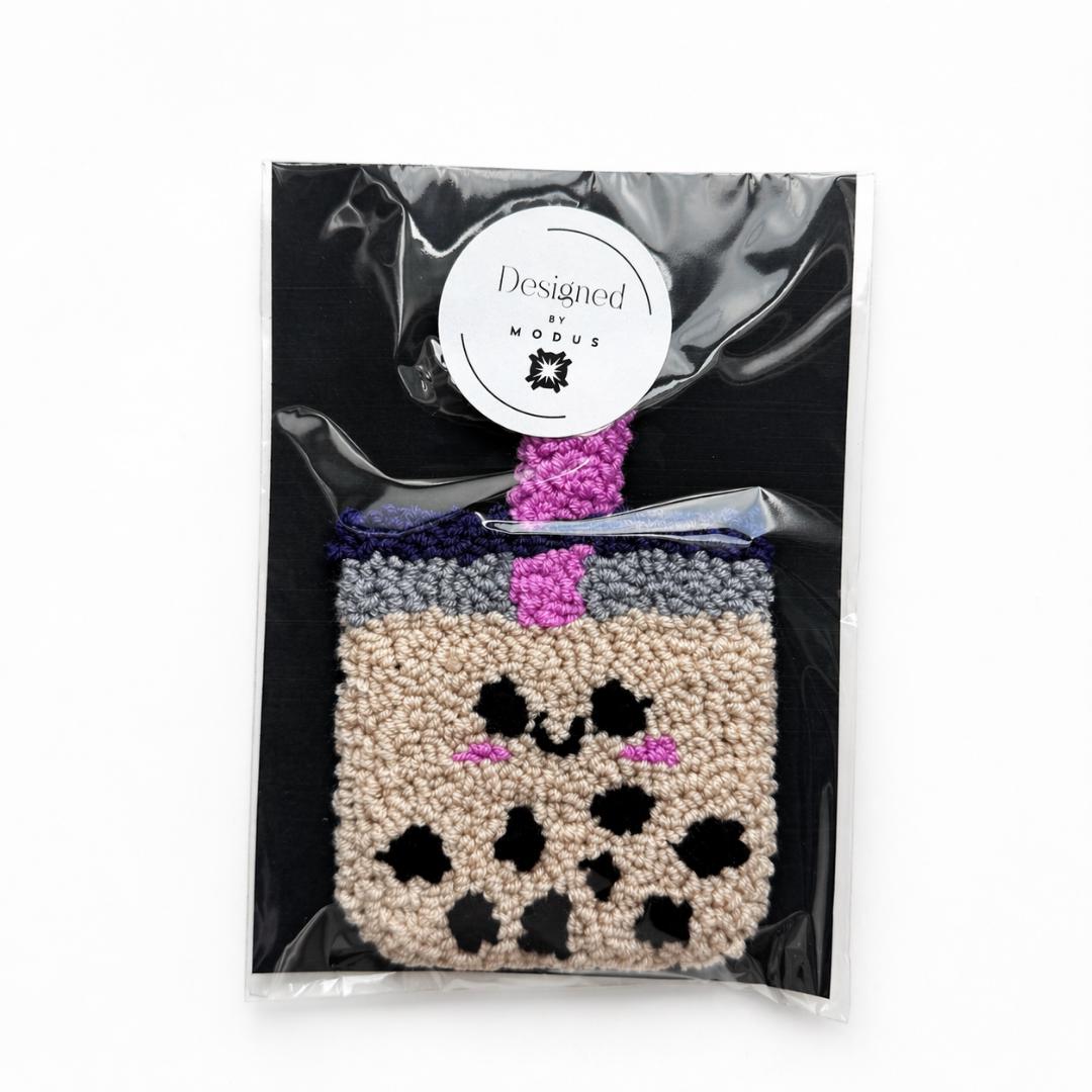 Handmade Crochet Coaster Boba Tea Shape Kawaii Mug Rug Cotton Yarn Construction Cute Desk Accessory Kitchen Table Mat Bubble Tea Gift Perfect Drink Protection 4 Inch Square Design Textured Surface Asian Inspired Home Coffee Lover Present