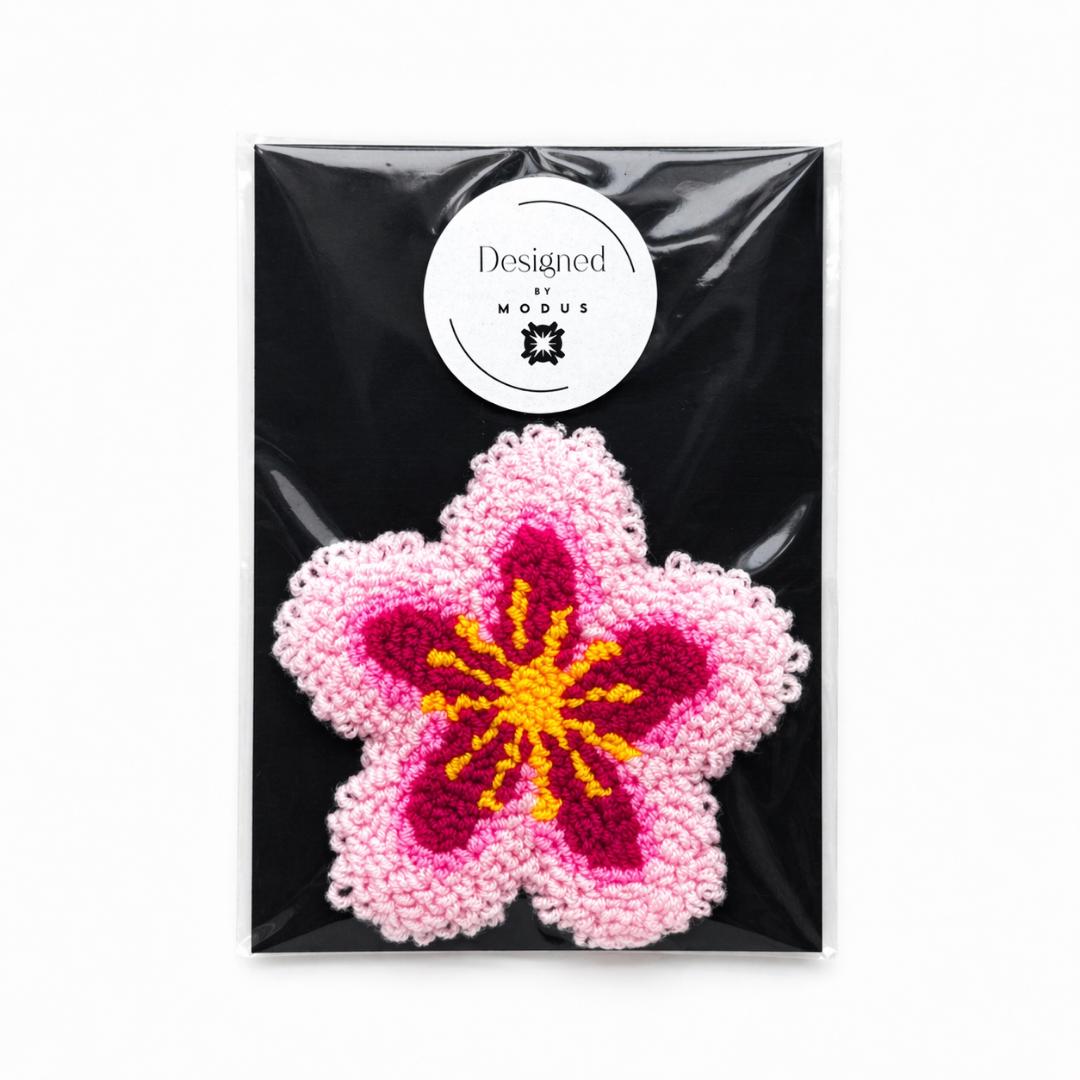 Handmade Tufted Cherry Blossom Mug Rug – Pink Sakura Flower Coaster