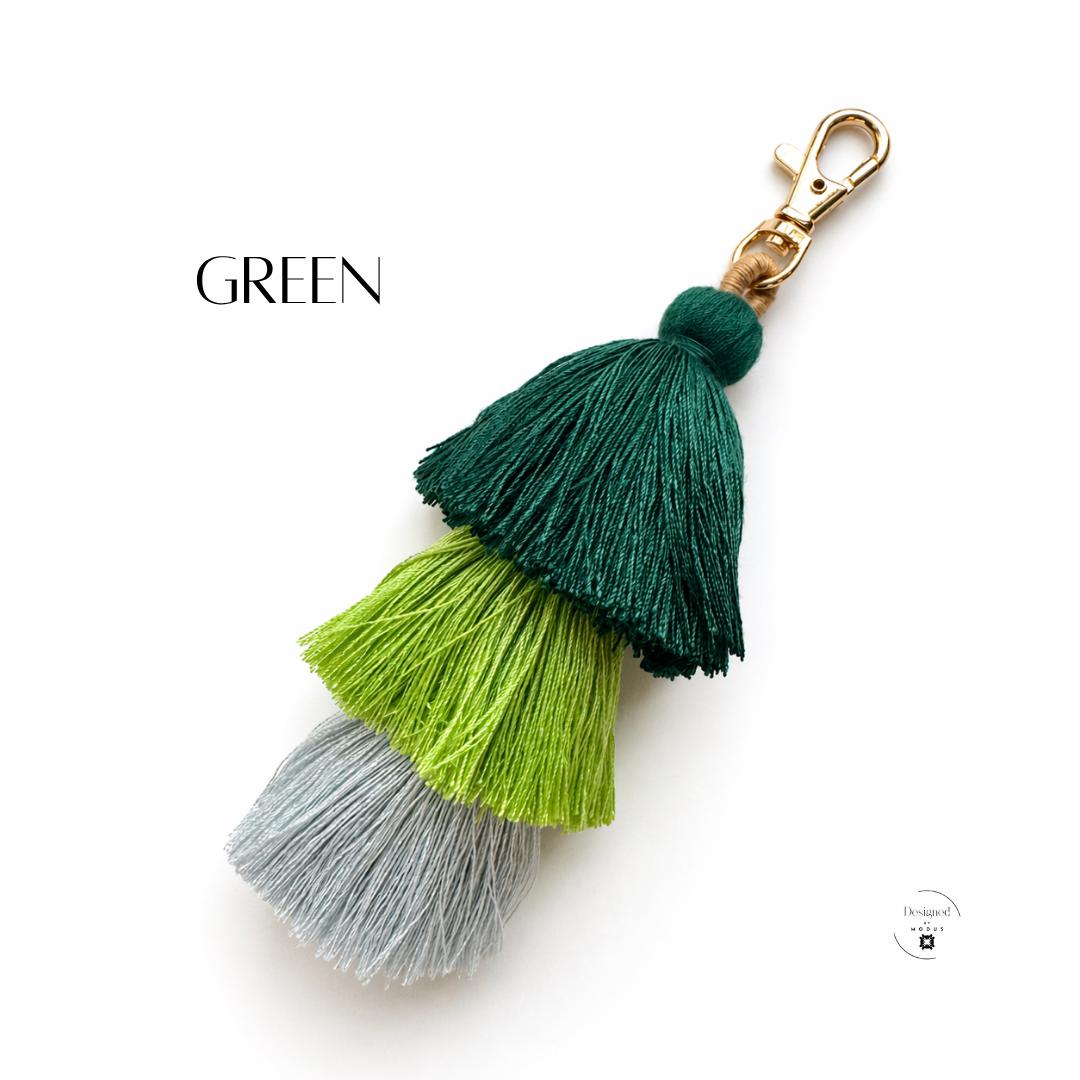 Backpack Zipper Pull Cotton Tassel Keychain Bag Charm Purse Accessory Three Tier Design Five Inch Length Gold Clasp Women Gift Essential Birthday Stocking Stuffer Teacher Appreciation Tote Accent Planner Charm Colorful Options Orange Yellow