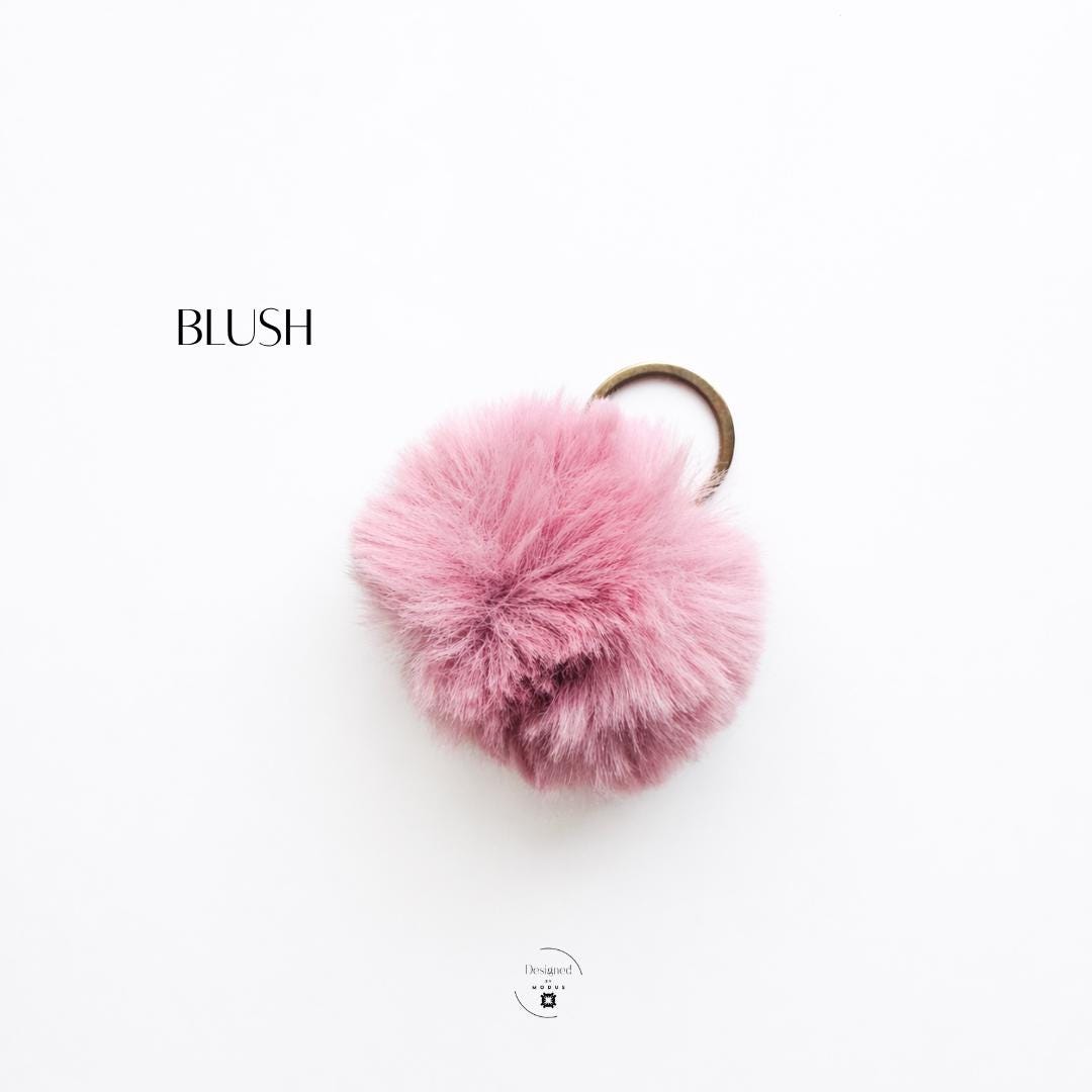 Fluffy Pom Keychain Bag Charm Purse Accessory Gift Teen Girl Birthday Stocking Stuffer Party Favor Present Pink Faux Fur Ball Kawaii Cute Design Three Inch Diameter Backpack Zipper Pull Metal Keyring Attachment Cotton Material Soft Texture