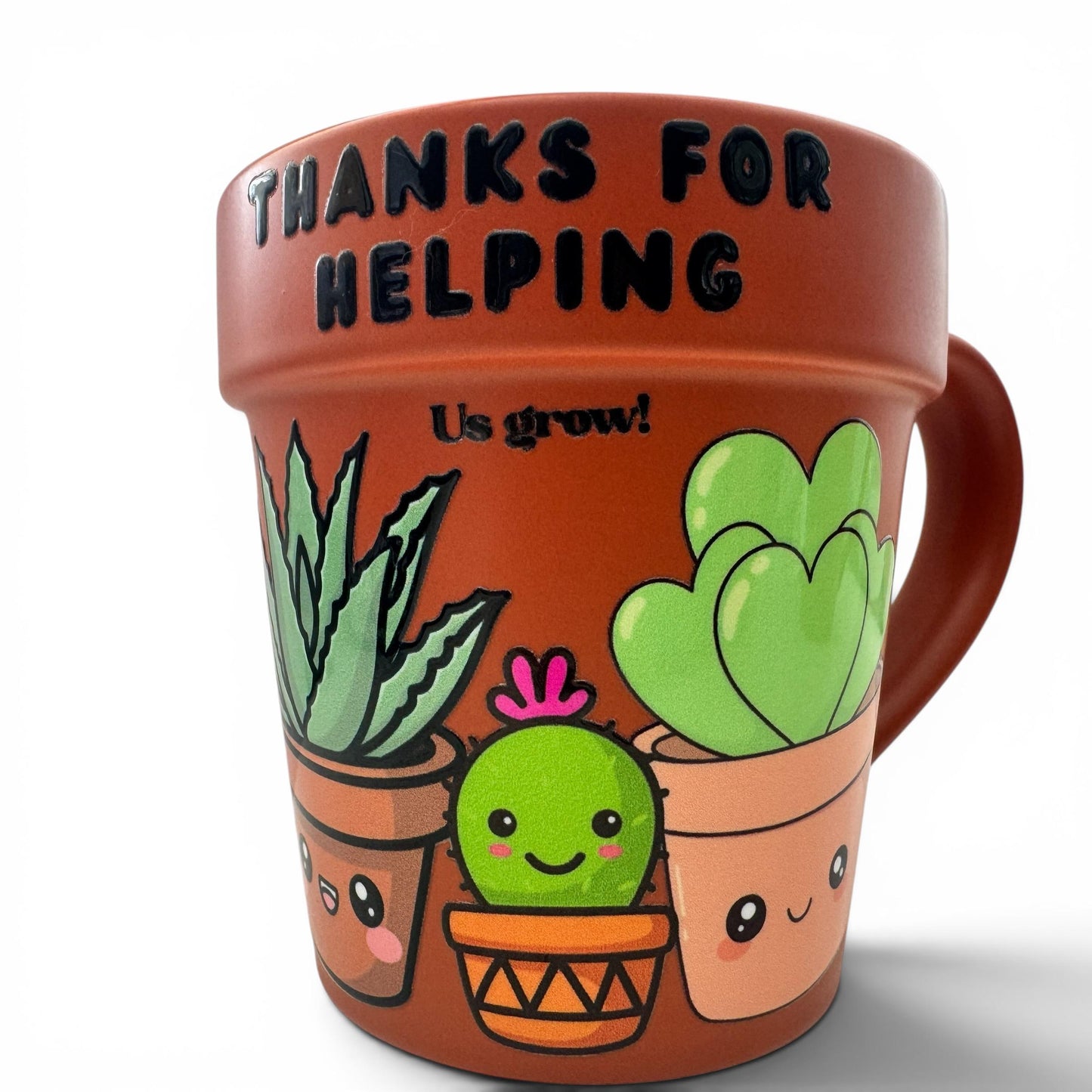 Teacher Appreciation Ceramic Mug Graduation Gift End School Year Present Succulent Cactus Design Coffee Cup Thanks For Helping Us Grow Message Terracotta Rust Color Drinkware Mentor Gratitude Recognition Educational Professional Gift