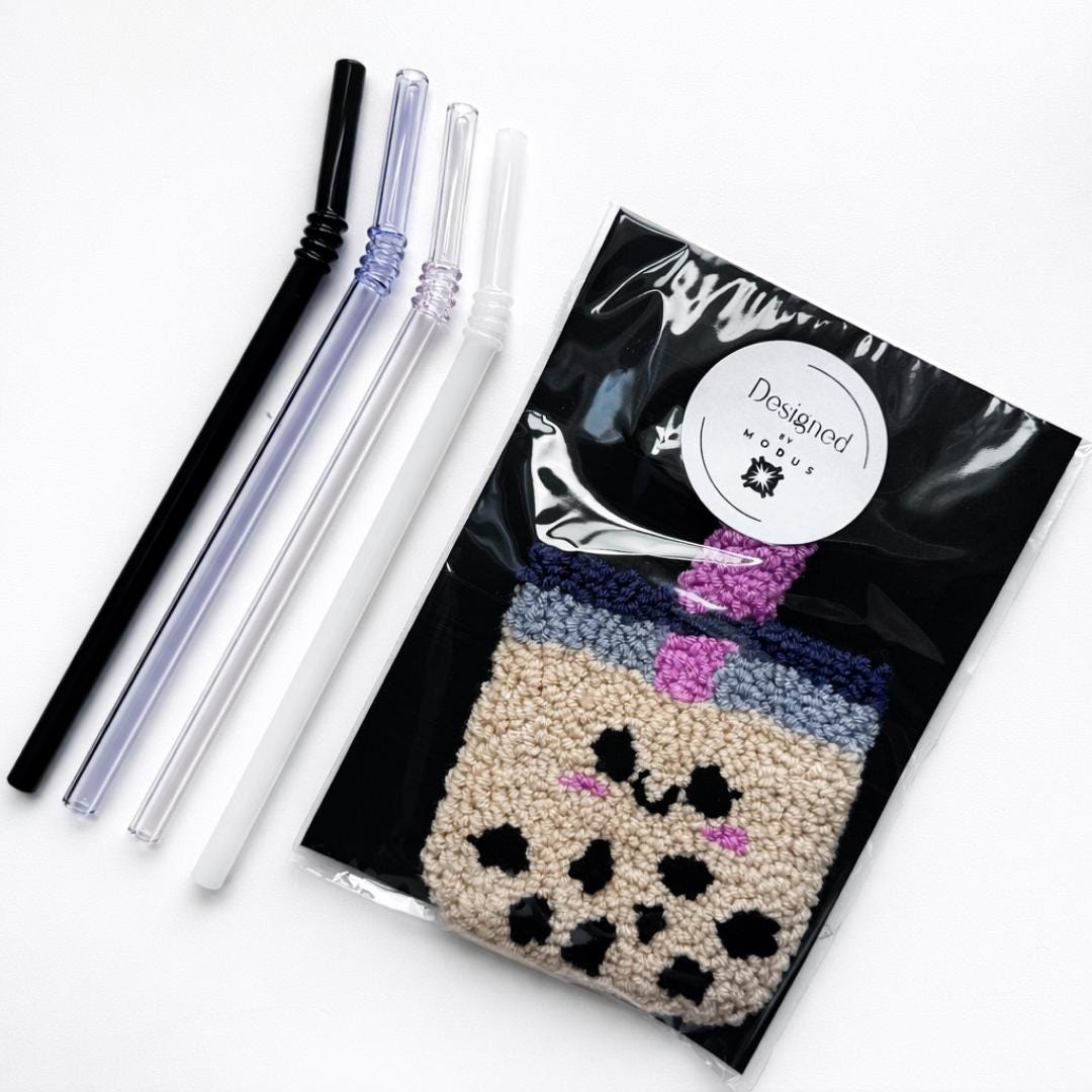 Kawaii Bubble Tea Coaster Handmade Crochet Drink Mat Boba Tea Lover Gift Cute Kitchen Cotton Table Protection Mug Rug Desk Accessory 4 Inch Square Design Textured Pile Surface Asian Inspired Home Fan Coffee Desk Essential