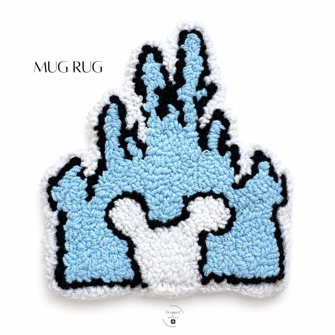 Handmade Tufted Mug Rug Castle Design Coaster Blue White Black Cotton Yarn Looped Pile Texture Coffee Cup Mat Desk Accessory Kids Bedroom Nightstand Protection Table Surface Drink Mat Square Shape Whimsical Fantasy Theme Gift Handcrafted