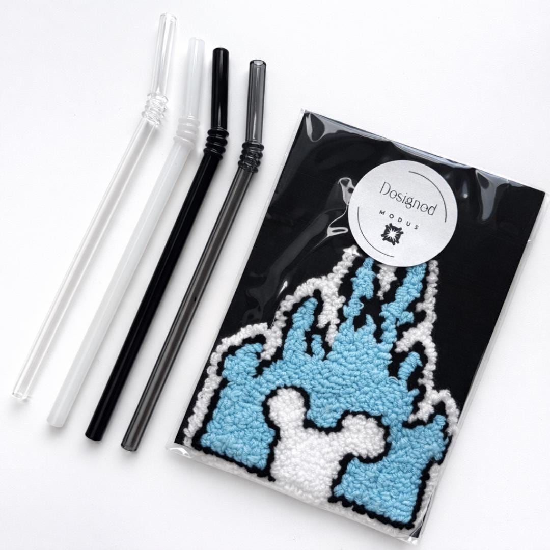 Coffee Cup Accessory Handmade Tufted Castle Coaster Blue White Design Mug Rug Cotton Yarn Looped Texture Drink Mat Desk Protection Surface Kids Bedroom Nightstand Accent Square Shape Fantasy Theme Whimsical Gift Handcrafted Artisan Quality
