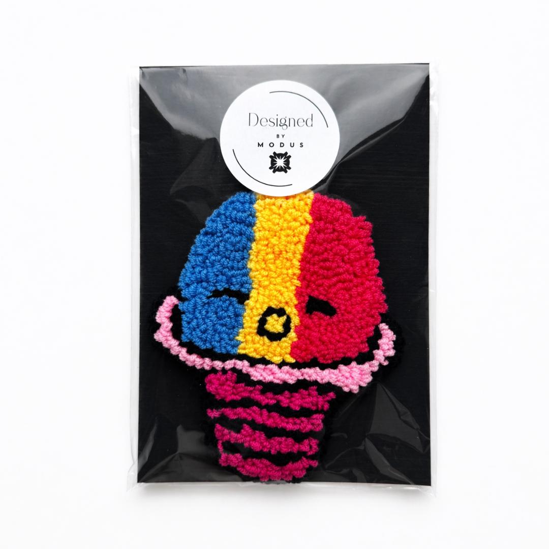 Desk Accessory Cute Gift Office Fun Colorful Home Styling Crochet Mug Rug Cotton Coaster Handmade Coffee Table Mat Textured Drink Holder Beverage Protection Ice Cream Cone Design Blue Yellow Pink Panels Kitchen Counter Essential Looped Pile