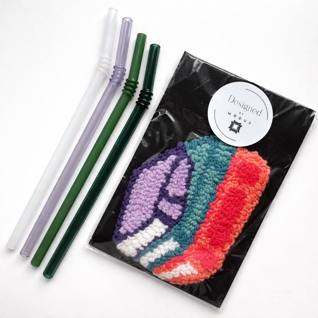 Floral Drink Mat Handmade Punch Needle Design Purple Flowers Navy Background Colorful Border Accent Mug Rug Coaster Cotton Yarn Construction Plush Textured Surface Coffee Table Protection Kitchen Counter Styling Tea Drinker Gift