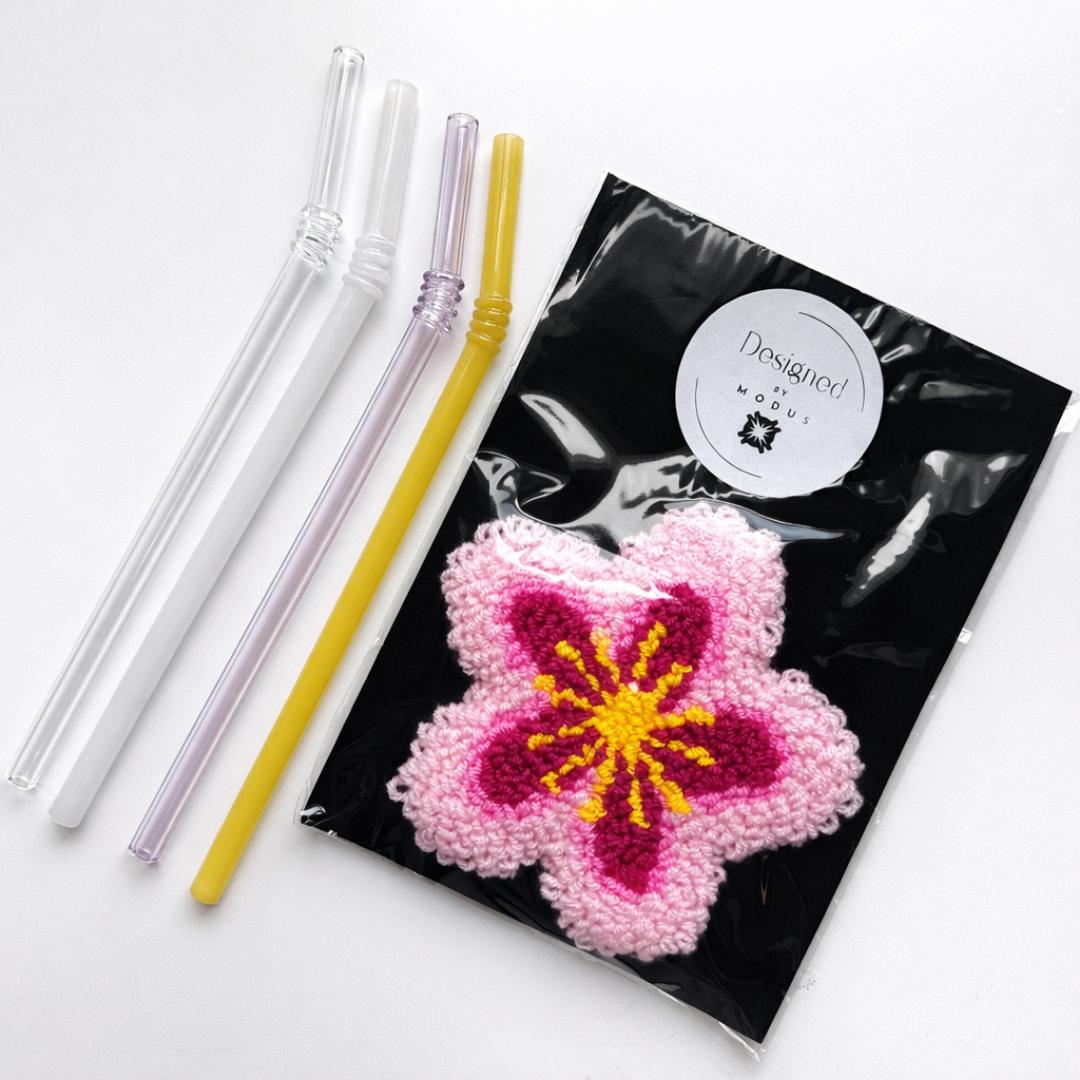 Handmade Tufted Cherry Blossom Mug Rug – Pink Sakura Flower Coaster